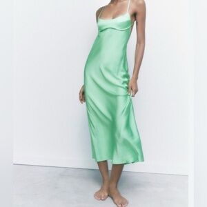 Zara Satin Slip Dress in Mint Green